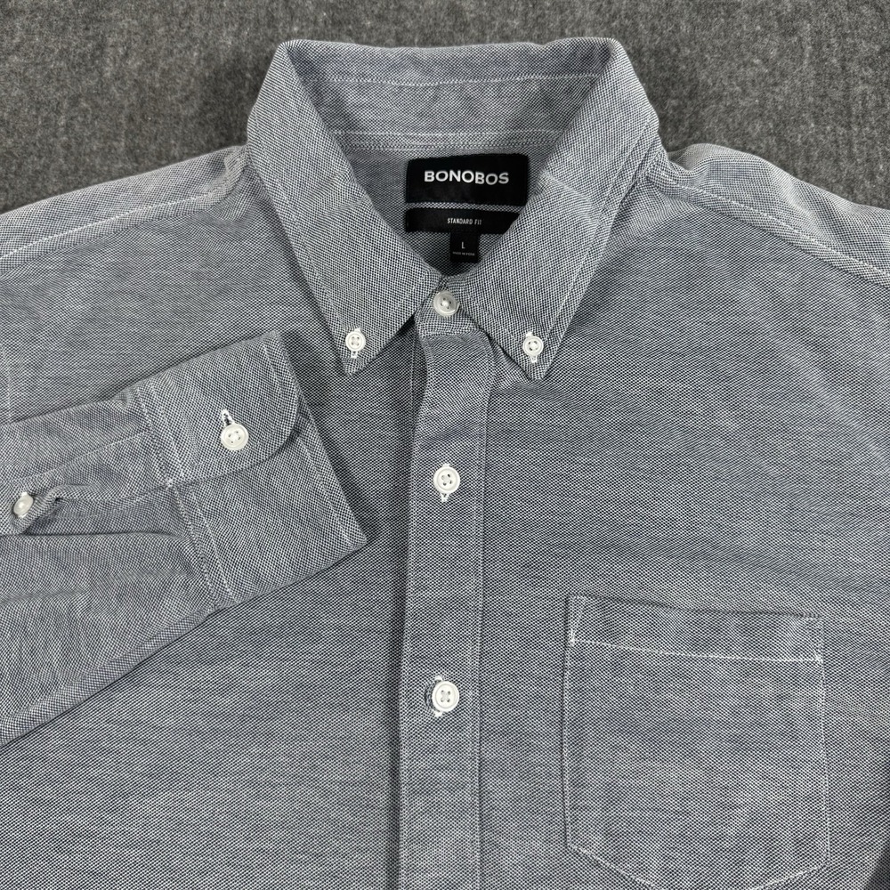 Bonobos Shirt Men L Standard Fit Blue Gray Button Down 100% Cotton